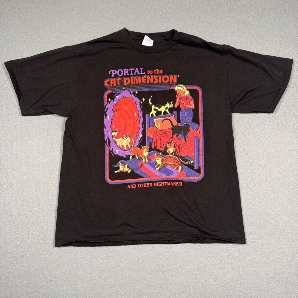 Port & Company Portal to the Cat Dimension T-Shirt Mens Large Black Graphic Tee